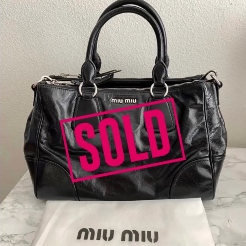 Miu Miu Black Leather Vitello Shine Nero Satchel